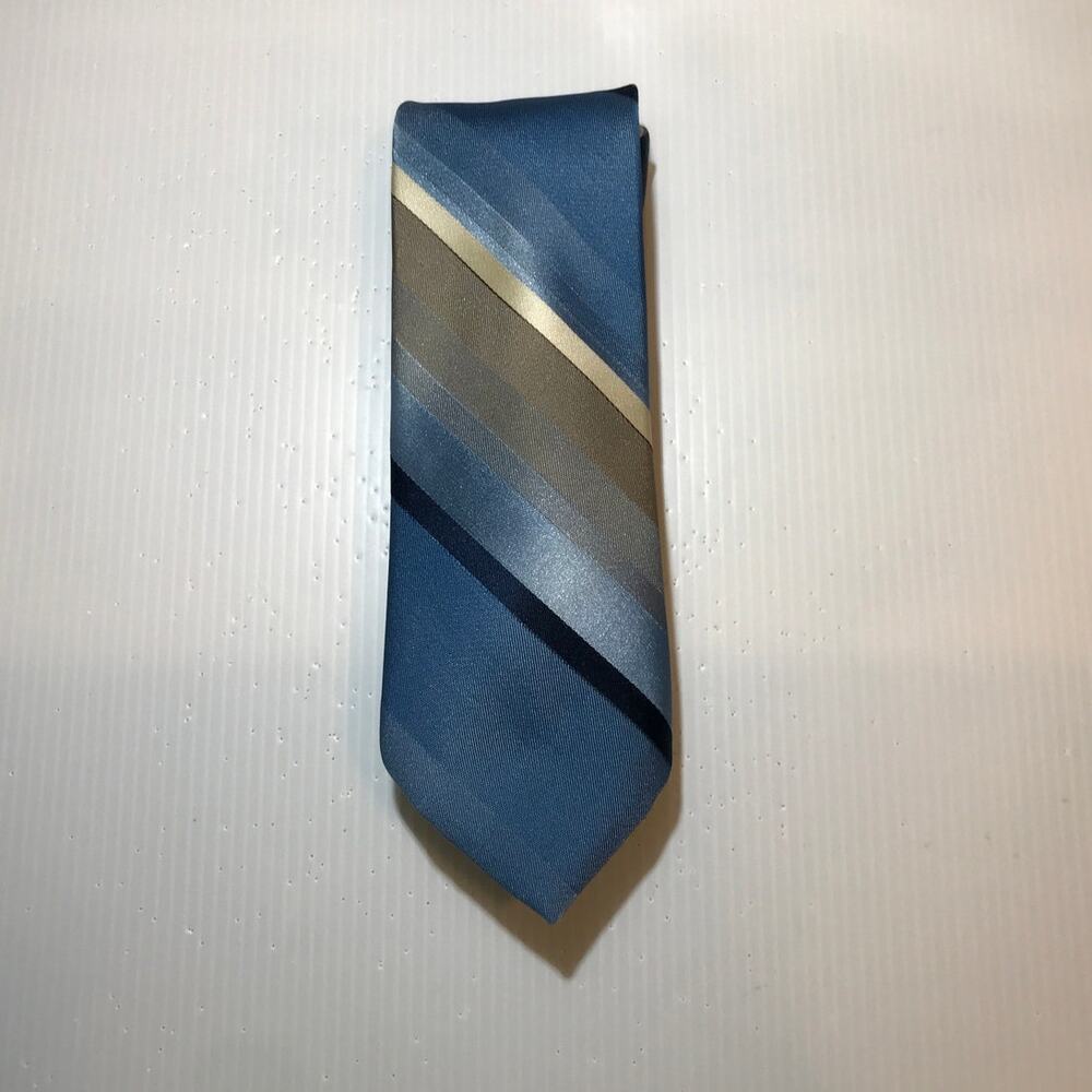 NWT Wembley Polysilk Luxury Blue Brown Striped Short Classic Men Necktie